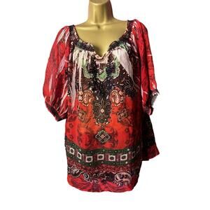 Lane Bryant Red Boho Y2K Blouse Plus Size 22/24 Flowy Festival Peasant Top